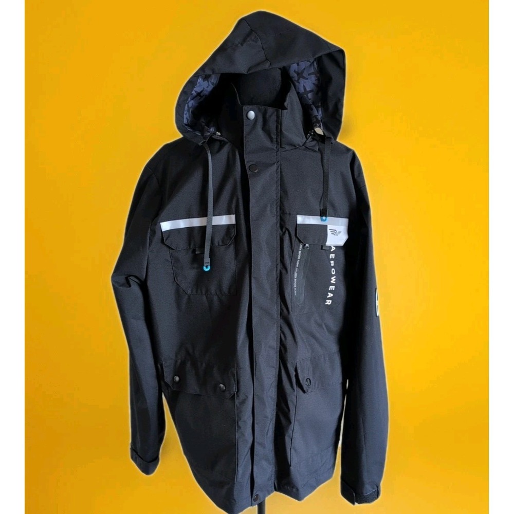 Aerowear Pilot Jacket Black Full Zip Windbreaker Zip Off Hood Pockets Sz L‎ NWOT